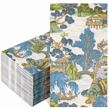 Imagem de Guardanapo de papel AnyDesign Chinoiserie Azul Verde Vintage x100 - Ma