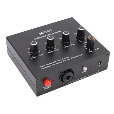 Imagem de RiToEasysports Pré -amplificador de Microfone, Condensador de Ganho de 60dB e pré -amplificador de Microfone Dinâmico Com Potência Fantasma de 48V, Construção de Liga de Alumínio, Opções de Energia