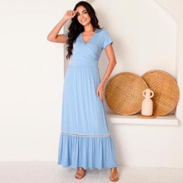 Imagem de Vestido Longo M/C Barra Guipir BBonnie Adriana Azul-Feminino