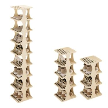 Imagem de Qiveno Sapateira de 9 camadas para espaços estreitos, organizador de sapatos vertical independente para armário, entrada e quarto, prateleira de sapato de plástico fácil de montar, comporta 10 pares