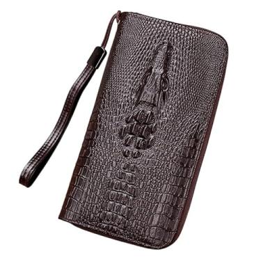 Imagem de Carteiras longas com zíper para homens, carteira personalizada, talão de cheques, dinheiro, porta-cartões de crédito, bolsa de mão masculina, Crocodilo marrom, One size, Crocodilo marrom