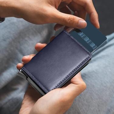 Imagem de Carteira masculina com suporte para cartão pop-up, carteira de poliuretano com bloqueio de RFID, design fino e minimalista com compartimento para dinheiro, bolso frontal para homens, comporta de 9 a