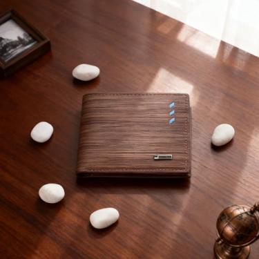 Imagem de Porta-cartões de visita elegante para homens, carteira fina de poliuretano macio com 7 compartimentos para cartão, 1 janela para identidade, carteira portátil para homens com 2 bolsos com zíper para