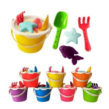 Imagem de Balde De Praia Amarelo Infantil Kit C/ 4 Peças Para Brincar - MARELAGO