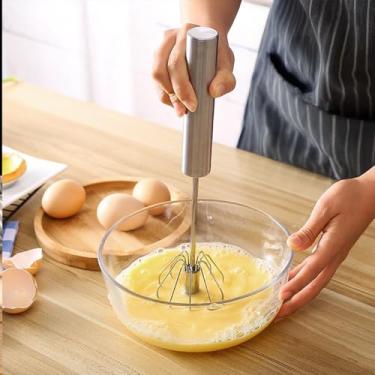 Imagem de Batedor de ovos semiautomático de aço inoxidável batedor manual giratório para cozinha, assar, espumar, leite, panqueca, massa, ferramenta