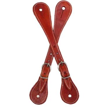 Imagem de Correia de Espora Quarto de Milha Tradicional em Couro, 3 Cores (Marrom, Preto, Natural e Vermelho), com Ferragens Inox e Costura Decorativa (Havana)