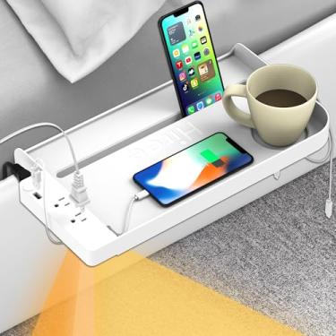 Imagem de Hiree Prateleira de cabeceira para beliche de dormitório com porta de carregamento USB e 2 saídas CA, suporte de cabeceira, extensor de beliche, mesa de cabeceira anexável, bandeja de cabeceira