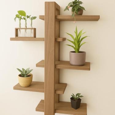 Imagem de Prateleira Nicho C/5 Andar Rack Decorativa Madeira Maciça Plantas Sala, Quartos e Quintal e Plantas (Nogueira 5 Andar)