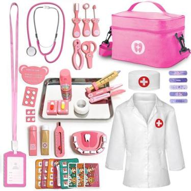 Imagem de Kit médico XZZO Kit médico para crianças e meninas de madeira de 3 ano