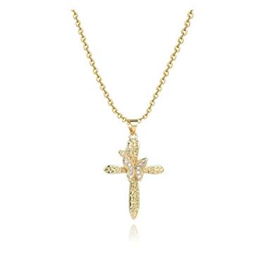 Imagem de MiiFort Colar de ouro com pingente de cruz de Jesus, colares de cruz religiosa, presente de aniversário, presente para mulheres, filha, irmã, tia, avó, neta, One Size, Metal, Sem Pedra Preciosa