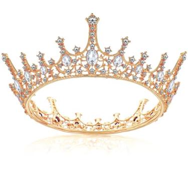 Imagem de Grevosea Coroa de ouro para mulheres, coroa de aniversário com strass, topo de bolo, tiara de princesa, tiara de casamento para acessórios de cabelo de noiva (branco dourado)