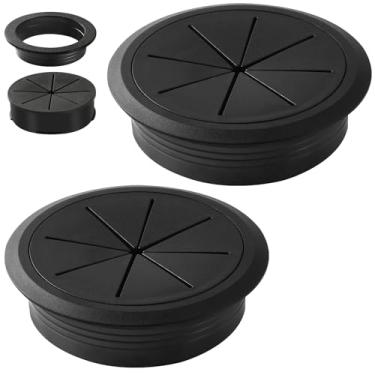 Imagem de Ilhós de mesa 3,15 polegadas (80 mm) 2 peças, capa de orifício de mesa para cabos preta, ilhós de plástico ABS, capa de orifício de cabo de mesa para cabos através da bancada XIOGZAXI