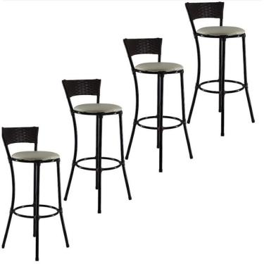 Imagem de Kit 4 Banquetas Altas Forts Aço Carbono Fibra E Sintética Acesse Móveis Tabaco Com Branco Gelo