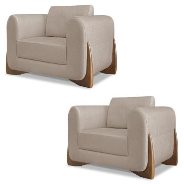 Imagem de Poltrona Para Sala Base De Madeira Kit 2 Izzy S06 Linho Areia - Mpozenato