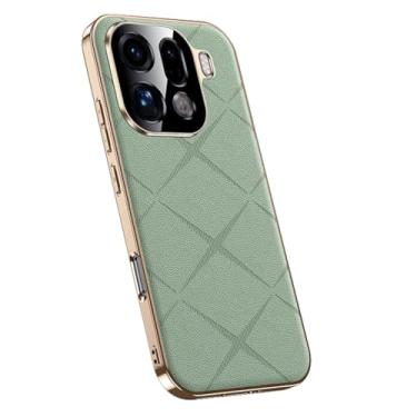 Imagem de HAOMRIYL Capa para Oppo Find X9/X9pro, proteção de lente de câmera, capa de couro vegano, galvanizada, anti-impressões digitais, minimalista, estilo comercial, capa de telefone, verde, X9