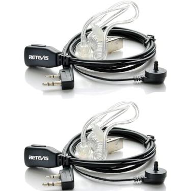 Imagem de Retevis Fone de ouvido RT22 Walkie Talkie 2 pinos tubo acústico fone de ouvido com microfone PTT compatível RT15 RT21 H-777 RT68 Baofeng UV-5R BF-888S Rádios bidirecionais (pacote com 2)
