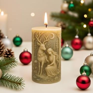 Imagem de Molde de vela de silicone de coluna de rena de Natal, moldes 3D de alce de veado da floresta para fazer velas, moldes de fundição de resina para artesanato de resina epóxi DIY, aromaterapia, sabão