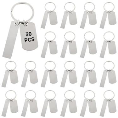 Imagem de Pacote com 30 etiquetas de cachorro em branco de aço inoxidável para estampagem, polido com furo e chaveiro, personalizável para artesanato