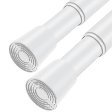 Imagem de Varão de cortina de chuveiro branco ajustável de 71 a 132 cm, 2 peças, 2 peças, 2 cm de diâmetro, antiderrapante, resistente, com mola de tensão, sem furadeira, para janelas, banheiro, cozinha