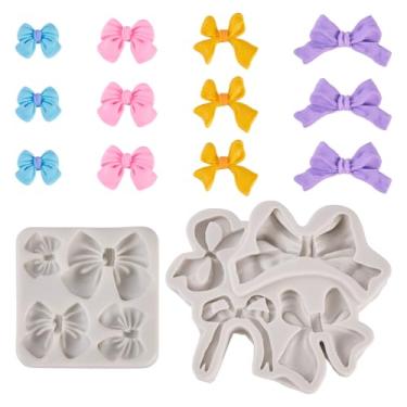 Imagem de Handship 2 peças de moldes para fondant de silicone, laços fofos, moldes de chocolate, açúcar, doces, pequenos laços, molde de resina epóxi para decorações de bolo, enfeite de cupcake, festa de