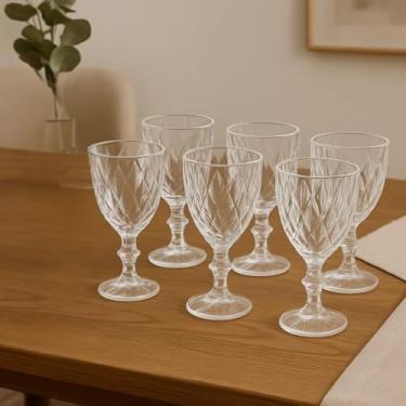 Imagem de Conjunto de Taças de Cristal, 6 Peças, Design Diamante em Relevo, Cálice para Vinho, Vidro Transparente, Estilo Clássico