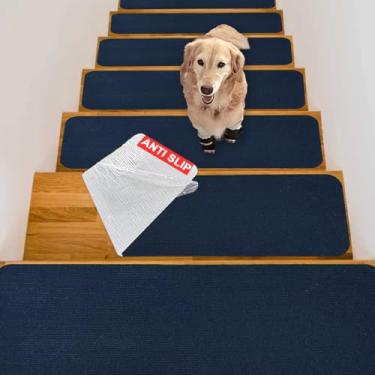 Imagem de Tigsport Degraus de madeira antiderrapantes para escadas, 15 peças, tapete de segurança de 76 cm x 20 cm, antiderrapante com adesivo reutilizável, tapete de aterrissagem para idosos, animais de