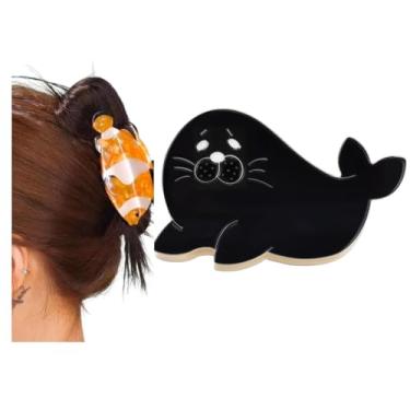 Imagem de Grampo de cabelo com garra de peixe, animais marinhos, prendedor de cabelo, cabeça traseira grande, acessórios de garra grossa, festa de trabalho (selo)