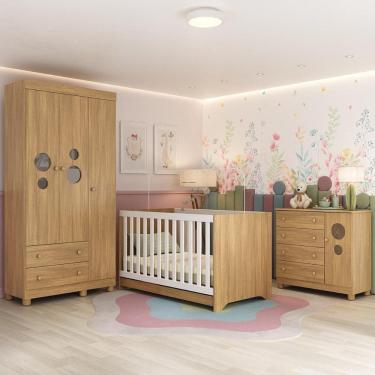 Imagem de Quarto de Bebê Completo com Berço Americano 3 em 1 Bombom Multimóveis MP4622