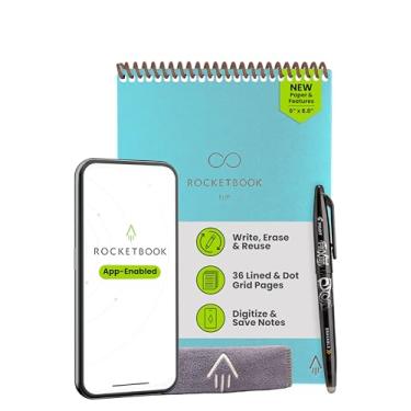 Imagem de Rocketbook Bloco de notas inteligente reutilizável dobrável, encadernado na parte superior, tamanho executivo 15 x 21 cm, azul-petróleo - páginas pautadas e pontilhadas, conectadas ao aplicativo,