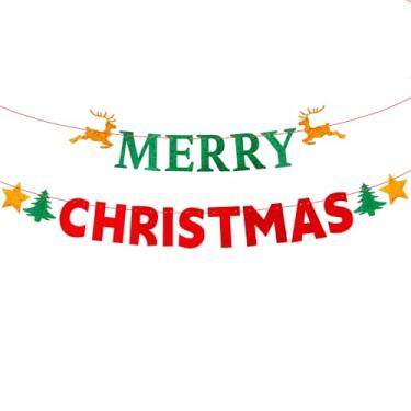 Imagem de Elevizzle Faixa pré-amarrada de Feliz Natal, faixa de Natal vermelha verde com glitter com placa de rena de árvore de Natal, Natal, inverno, interior, casa, escritório, lareira, manta, decorações