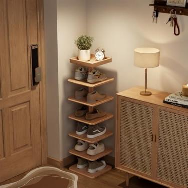 Imagem de YQJJGL Sapateira estreita para entrada – Sapateira estreita de madeira com design compacto para espaços pequenos, organizador de sapatos de 6 camadas para entrada corredor quarto armário