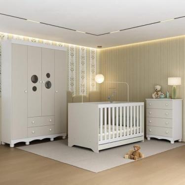 Imagem de Quarto de Bebê Completo com Berço Americano 3 em 1 Suspiro Multimóveis Mp4620 Branco/off White