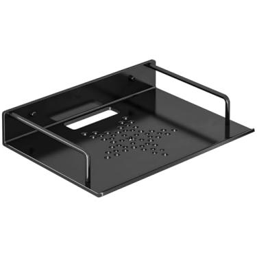 Imagem de Prateleira de parede para projetor sem perfuração, suporte de alumínio com borda antiderrapante, orifícios de ventilação, suporta 22, preta, ideal para roteadores e dispositivos de streaming