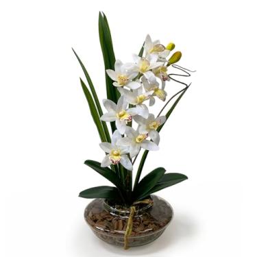 Imagem de Arranjo Flor Orquídea Luxo Realista Diversas Cores Casa Escritório Flor Artificial Sustentável (Branca Miolo)