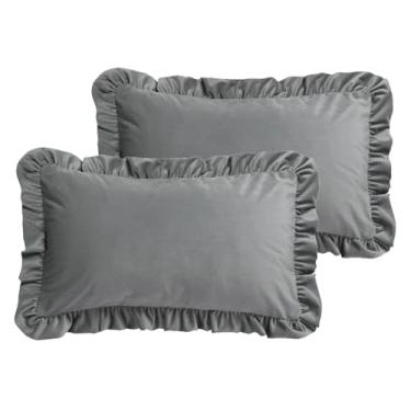 Imagem de bilin gaier Capas de almofada retangulares cinza prata 30,5 x 50,8 cm conjunto de 2, capa de almofada francesa de veludo com babados, resistente e durável para sofá, cama, sala de estar ou carro