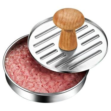 Imagem de Prensa de hambúrguer de aço, 6,5 cm/6,48 cm, cabo de madeira, fácil de limpar, à prova de ferrugem, hambúrguer, hambúrguer, até mesmo hambúrgueres, ideal
