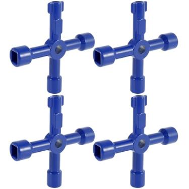 Imagem de MLYNZXJSY 4 chaves utilitárias, 4 vias, liga de zinco, chave cruzada, multifuncional, portátil, leve, portátil, ferramenta de reparo portátil para abertura de armário de torneira de válvula (azul)
