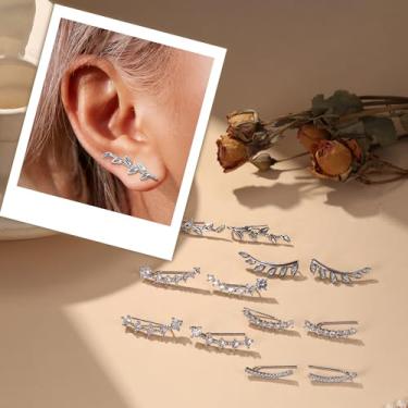 Imagem de 6 pares de brincos de argola de escalada CZ Arrow Crawler Stud Jacket para mulheres, standard, Cobre, Sem pedra preciosa