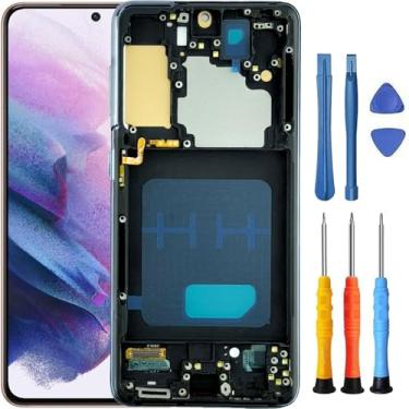 Imagem de Foufinin Substituição de tela para Samsung Galaxy S21 5G para Samsung S21 com moldura SM-G991U1 SM-G991W SM-G991F SM-G991F Tela LCD Touch Digitalizador Montagem com ferramentas preta