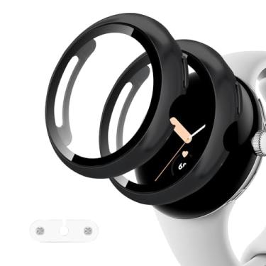 Imagem de HAYONLIY Pacote com 2 capas protetoras de tela para Pixel Watch 4 de 41 mm 2025, carregando com a capa, capa protetora rígida de policarbonato amortecedor, película de vidro temperado integrada