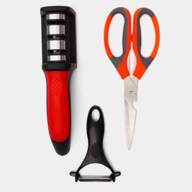 Imagem de Kit Amolador Profissional Afiador Facas E Tesoura Cozinha - Kit Eficaz