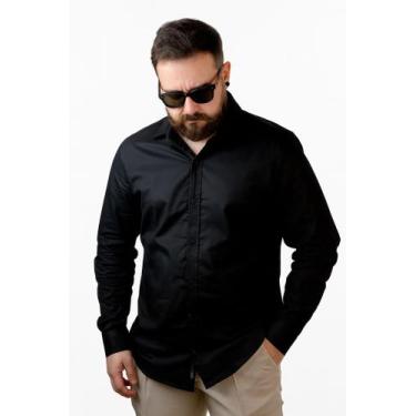 Imagem de Camisa Masculina Manga Longa Elastano - Genérico, Preto, G