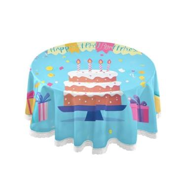 Imagem de SEHANY Toalha de mesa redonda para festa de feliz aniversário de 152 cm, tecido lavável sem rugas, toalha de mesa redonda com decoração de renda para decoração de aniversário de restaurante