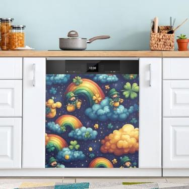 Imagem de ATTX Capa de ímã de lava-louças de duendes de desenho animado Dia de São Patrício, 58,4 cm C x 66 cm A decoração da capa da máquina de lavar louça, decalques de armário doméstico eletrodomésticos