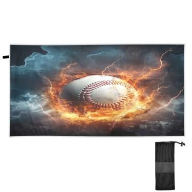 Imagem de ATTX Toalha de praia de fogo de água de beisebol 79 x 188 cm - Cobertor de microfibra leve de secagem rápida e resistente à areia para piscina, ioga, academia e viagens | Esportes de banho de natação