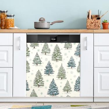 Imagem de ATTX Capa de ímã de lava-louças de árvore de Natal com desenho animado, 58,4 cm C x 66 cm A decoração da capa da máquina de lavar louça, decalques de armário doméstico eletrodomésticos adesivos #202