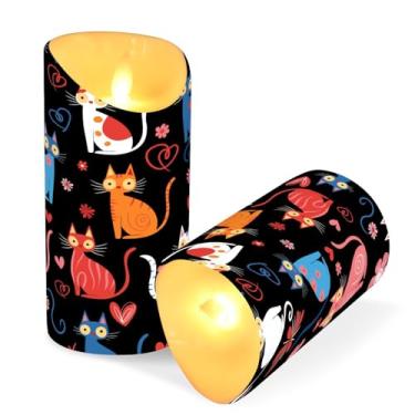 Imagem de Blueangle Pacote com 2 velas coloridas sem chama para gatos com controle remoto e temporizador, velas LED cintilantes (7,6 cm x 9,9 cm) para decoração de casa, casamento, acampamento (110)