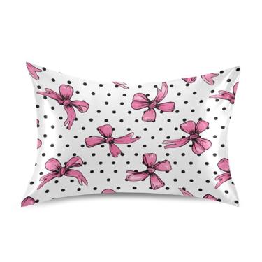 Imagem de SEHANY Capas de almofada de seda com laço rosa para cabelo e pele, capas de almofada de cetim respiráveis macias e refrescantes com fecho de envelope, tamanho king (51 x 66 cm)