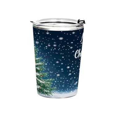Imagem de STAYTOP Copo de aço inoxidável de árvore de Natal 368 g, copo de café isolado com tampa e canudo, caneca de café de viagem de parede dupla para bebidas quentes e frias