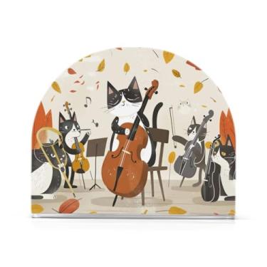 Imagem de Qilmy Porta-guardanapos para mesas, gato fofo tocando violoncelo porta-guardanapos para cozinha, porta-guardanapos de mesa, porta-guardanapos de coquetel, porta-guardanapos de papel600